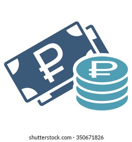 Rouble Cash vector icon. Style is bicolor flat symbol, cyan and blue colors, rounded angles, white background.