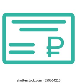 Rouble Cheque vector icon. Style is flat symbol, cyan color, rounded angles, white background.
