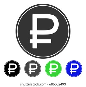Rouble Coin flat vector illustration. Colored rouble coin gray, black, blue, green pictogram variants. Flat icon style for web design.