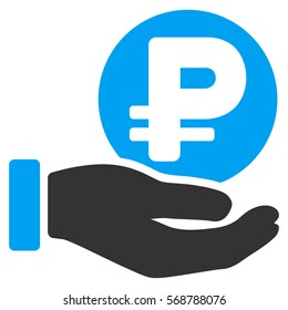 Rouble Coin Payment Hand vector pictogram. Illustration style is a flat iconic bicolor blue and gray symbol on white background.