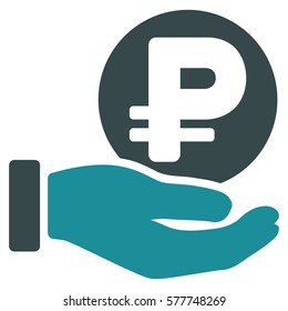 Rouble Coin Payment Hand vector icon. Illustration style is a flat iconic bicolor soft blue symbol on white background.