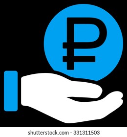 Rouble Coin Payment vector icon. Style is flat bicolor blue and white symbol, rounded angles, black background.