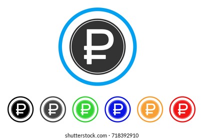 Rouble Coin rounded icon. Style is a flat rouble coin gray symbol inside light blue circle with black, gray, green, blue, red, orange variants. Vector designed for web and software interfaces.