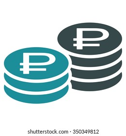 Rouble Coin Stacks vector icon. Style is bicolor flat symbol, soft blue colors, rounded angles, white background.