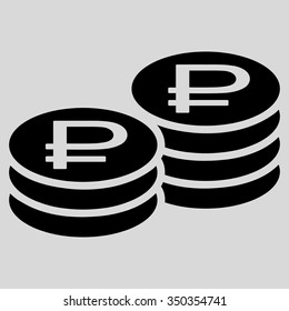 Rouble Coin Stacks vector icon. Style is flat symbol, black color, rounded angles, light gray background.