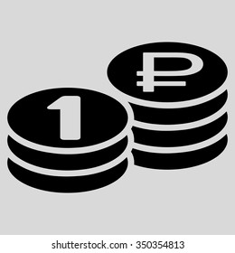 Rouble Coin Stacks vector icon. Style is flat symbol, black color, rounded angles, light gray background.