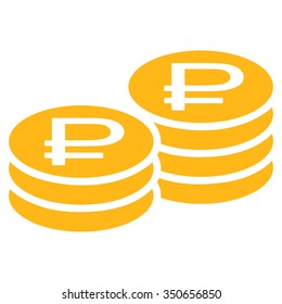 Rouble Coin Stacks vector icon. Style is flat symbol, yellow color, rounded angles, white background.