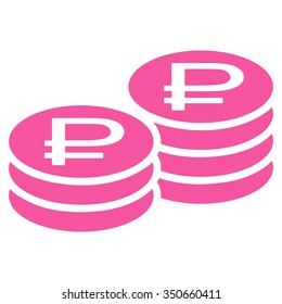 Rouble Coin Stacks vector icon. Style is flat symbol, pink color, rounded angles, white background.