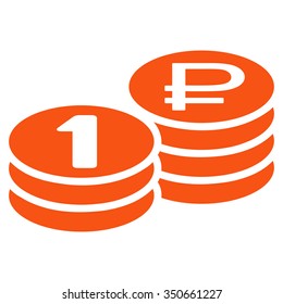 Rouble Coin Stacks vector icon. Style is flat symbol, orange color, rounded angles, white background.