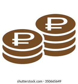 Rouble Coin Stacks vector icon. Style is flat symbol, brown color, rounded angles, white background.