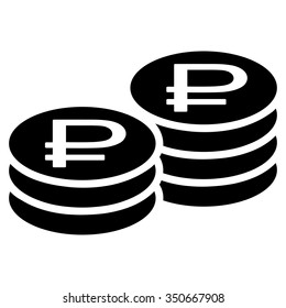 Rouble Coin Stacks vector icon. Style is flat symbol, black color, rounded angles, white background.