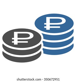 Rouble Coin Stacks vector icon. Style is bicolor flat symbol, cobalt and gray colors, rounded angles, white background.