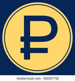 Rouble Coin vector icon. Style is flat symbol, yellow color, rounded angles, blue background.