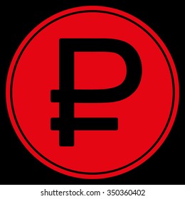 Rouble Coin vector icon. Style is flat symbol, red color, rounded angles, black background.