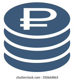 Rouble Coins Stack vector icon. Style is flat symbol, blue color, rounded angles, white background.