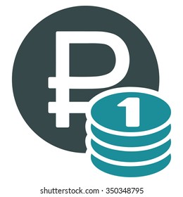 Rouble Coins vector icon. Style is bicolor flat symbol, soft blue colors, rounded angles, white background.