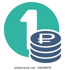 Rouble Coins vector icon. Style is bicolor flat symbol, cobalt and cyan colors, rounded angles, white background.