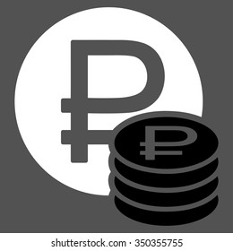 Rouble Coins vector icon. Style is bicolor flat symbol, black and white colors, rounded angles, gray background.