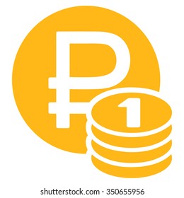 Rouble Coins vector icon. Style is flat symbol, yellow color, rounded angles, white background.