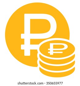 Rouble Coins vector icon. Style is flat symbol, yellow color, rounded angles, white background.
