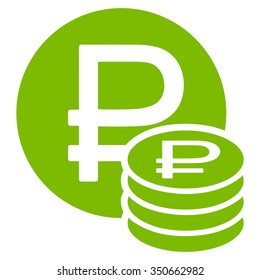 Rouble Coins vector icon. Style is flat symbol, eco green color, rounded angles, white background.
