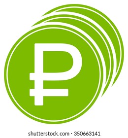 Rouble Coins vector icon. Style is flat symbol, eco green color, rounded angles, white background.