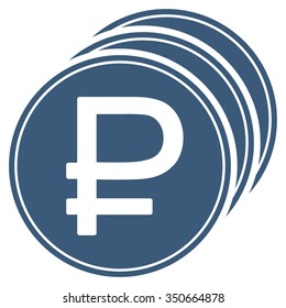 Rouble Coins vector icon. Style is flat symbol, blue color, rounded angles, white background.