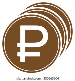 Rouble Coins vector icon. Style is flat symbol, brown color, rounded angles, white background.