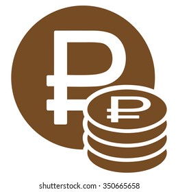 Rouble Coins vector icon. Style is flat symbol, brown color, rounded angles, white background.
