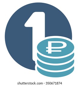 Rouble Coins vector icon. Style is bicolor flat symbol, cyan and blue colors, rounded angles, white background.