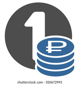 Rouble Coins vector icon. Style is bicolor flat symbol, cobalt and gray colors, rounded angles, white background.