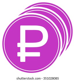 Rouble Coins vector icon. Style is flat symbol, violet color, rounded angles, white background.