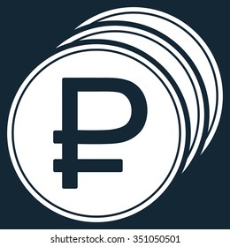 Rouble Coins vector icon. Style is flat symbol, white color, rounded angles, dark blue background.