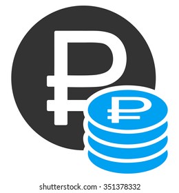 Rouble Coins vector icon. Style is bicolor flat symbol, blue and gray colors, rounded angles, white background.