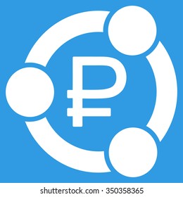 Rouble Collaboration vector icon. Style is flat symbol, white color, rounded angles, blue background.