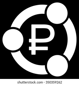 Rouble Collaboration vector icon. Style is flat symbol, white color, rounded angles, black background.