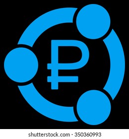 Rouble Collaboration vector icon. Style is flat symbol, blue color, rounded angles, black background.