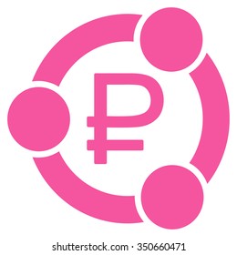 Rouble Collaboration vector icon. Style is flat symbol, pink color, rounded angles, white background.