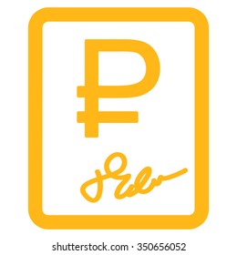 Rouble Contract vector icon. Style is flat symbol, yellow color, rounded angles, white background.