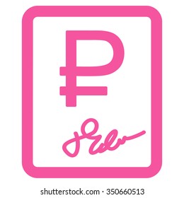 Rouble Contract vector icon. Style is flat symbol, pink color, rounded angles, white background.