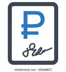 Rouble Contract vector icon. Style is bicolor flat symbol, smooth blue colors, rounded angles, white background.