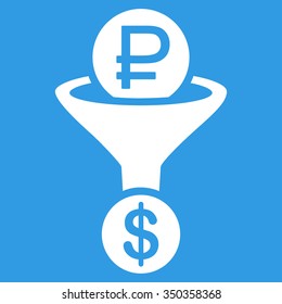 Rouble Currency Conversion vector icon. Style is flat symbol, white color, rounded angles, blue background.