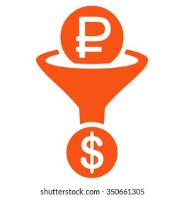 Rouble Currency Conversion vector icon. Style is flat symbol, orange color, rounded angles, white background.