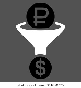 Rouble Currency Conversion vector icon. Style is bicolor flat symbol, black and white colors, rounded angles, gray background.