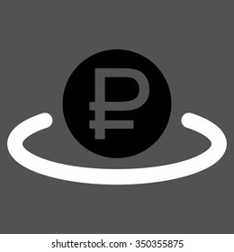 Rouble Deposit vector icon. Style is bicolor flat symbol, black and white colors, rounded angles, gray background.