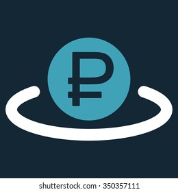 Rouble Deposit vector icon. Style is bicolor flat symbol, blue and white colors, rounded angles, dark blue background.