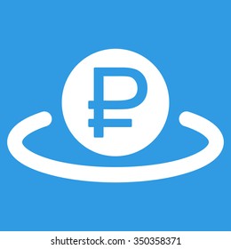 Rouble Deposit vector icon. Style is flat symbol, white color, rounded angles, blue background.