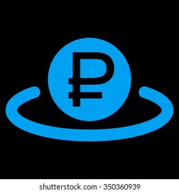 Rouble Deposit vector icon. Style is flat symbol, blue color, rounded angles, black background.
