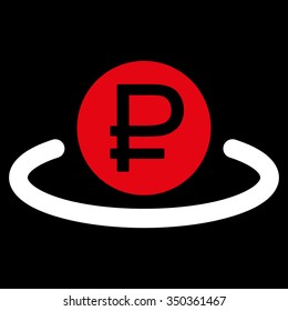 Rouble Deposit vector icon. Style is bicolor flat symbol, red and white colors, rounded angles, black background.