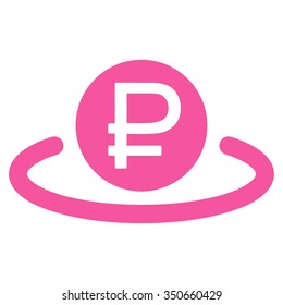 Rouble Deposit vector icon. Style is flat symbol, pink color, rounded angles, white background.